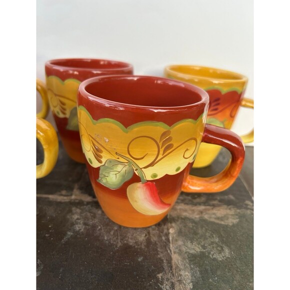 Set of 5 Laurie Gates Santa Fe Southwestern Chile Pepper Glossy Ceramic Mugs - Picture 2 of 9